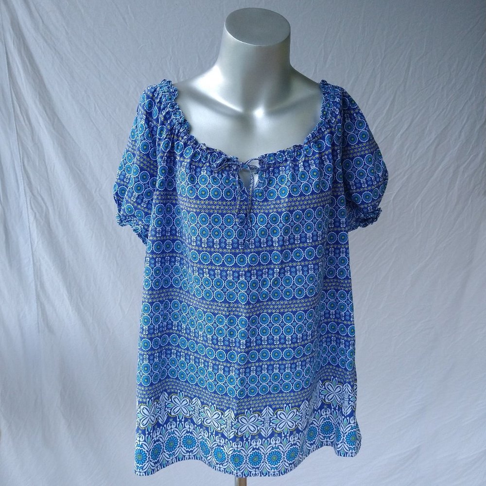 Izod Tie Front Puff Sleeve Blouse